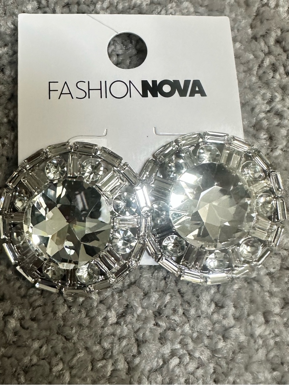 Fashion Nova Large Silver Crystal Round Statement Earrings